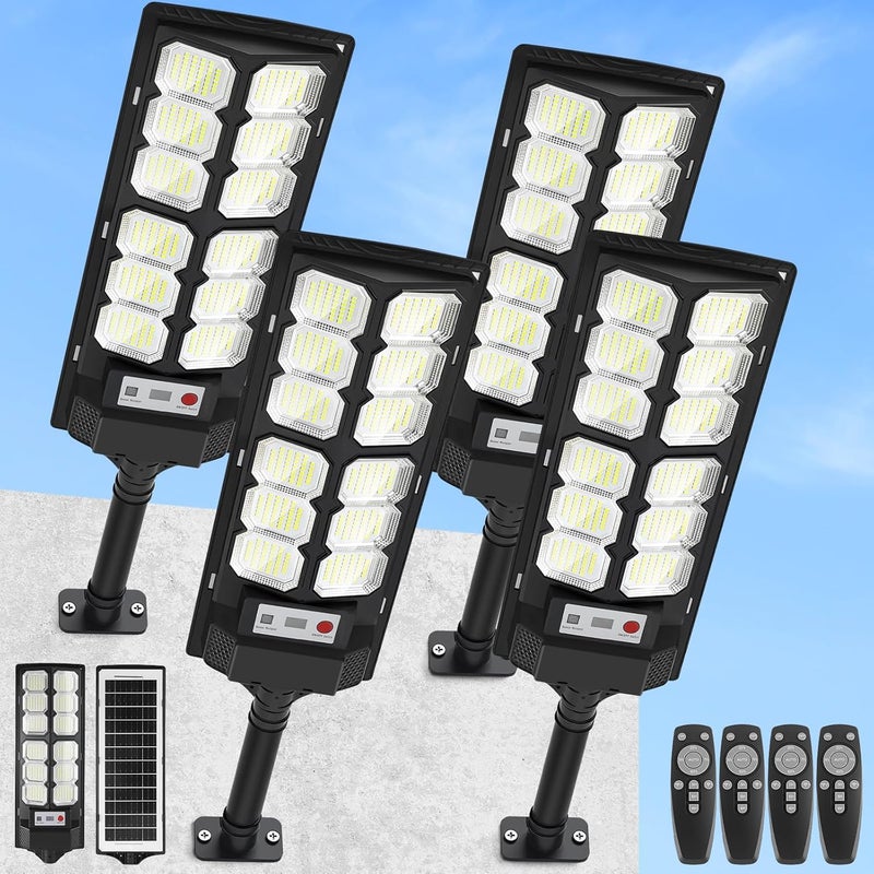 CNOIJUTS 4-Pack Solar Street Lights Outdoor, 13000LM 6500K Waterproof LED Solar Flood Lights with Motion Sensor, Dusk to Dawn Solar-Powered Light for Outside, Security Lights for Parking Lot Yard Driveway - Image 1